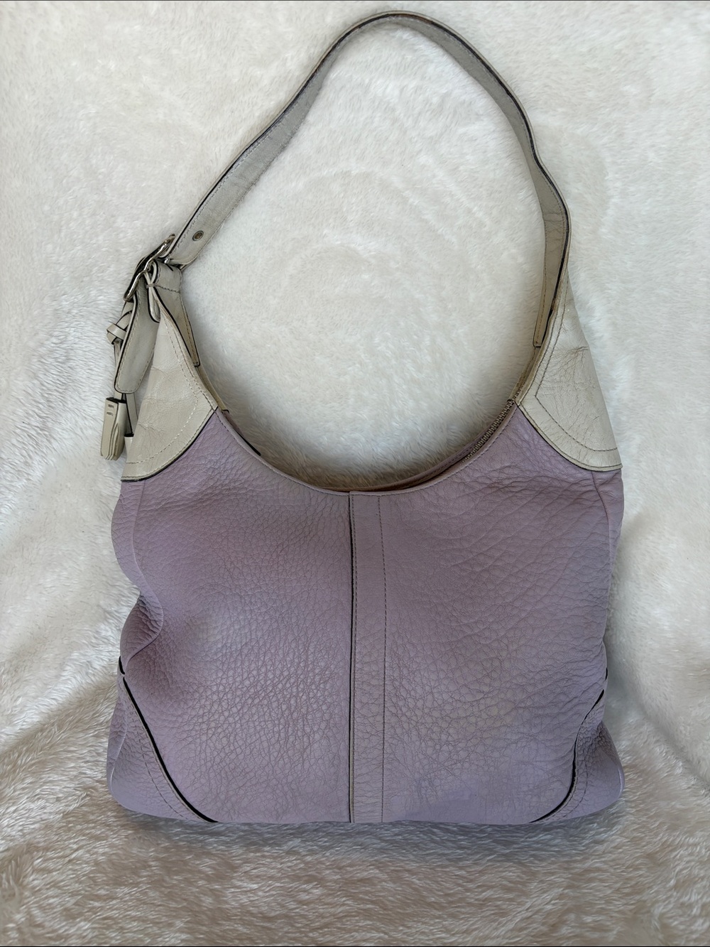 Coach Pebbled Leather Hobo Shoulder Bag  | Lilac/Cream Trim - Picture 2 of 14